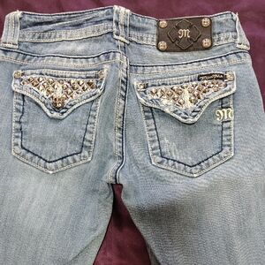 Miss Me Light Blue Boot Cut Jeans with Silver Accents 28x34